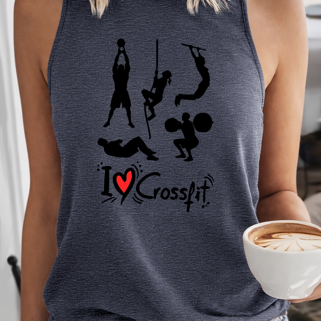 TEMU Crossfit Sports Silhouette Print Tank Top | Style Sleeveless Top | Athletic Trendy T-shirt | 2026 Summer New Apparel | Elegant Party Vintage