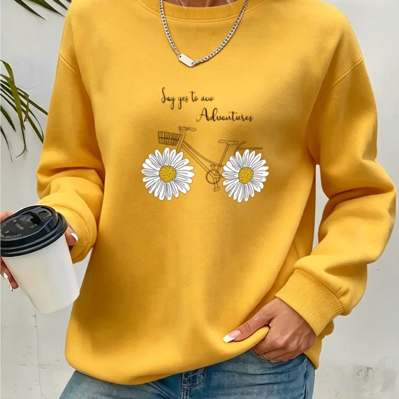 Image of Casual Alphabet Printed Biker Sweatshirt - Crew Neck - Non-stretch Fabric - Long Sleeve - Regular Length For Winter