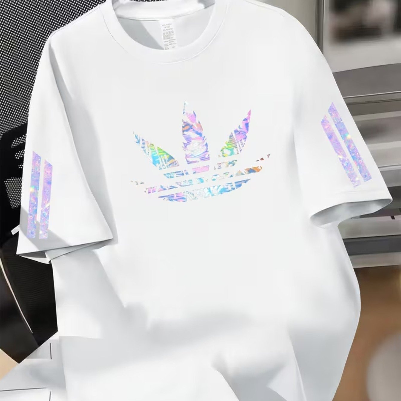 TEMU Clover Print Short-sleeve T-shirt, Round Neck, Stretchy And Breathable Fabric, Loose Fit, Unisex, Suitable For Gym, Travel, And Everyday Casual