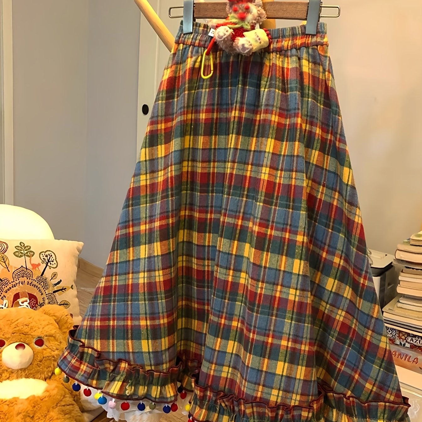 TEMU A Vintage Cute Christmas-themed Colorful Print Skirt With Lace Trim, Featuring A Lined A- And An Elastic Waistband For Women