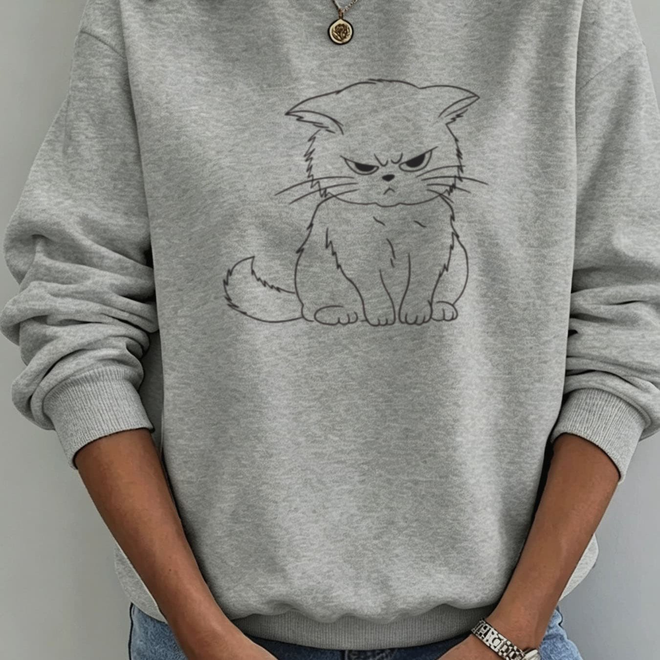 Image of Autumn/winter New Arrival Fleece Pullover: Women's Casual Loose Print Long Sleeve Crew Neck Sweatshirt, Breathable And Comfortable For Daily Wear And Layering