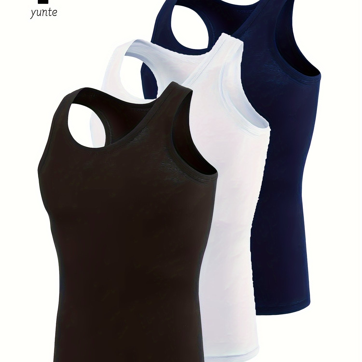 Image of 3-color 3pcs Black-white-navy Men's Vests, Fashionable Breathable Comfortable Quick-dry Athletic Fitness Vests, Casual Solid-color Tops, Men's Summer Clothing, Men's Tank Top