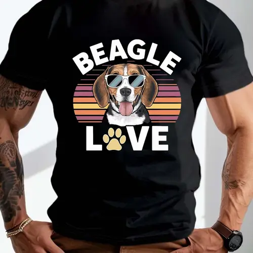 mens plus size beagle t shirt black cotton short sleeve casual top with stylish fashion glasses design casual attire or outdoor activities tee sporty durable print shirt