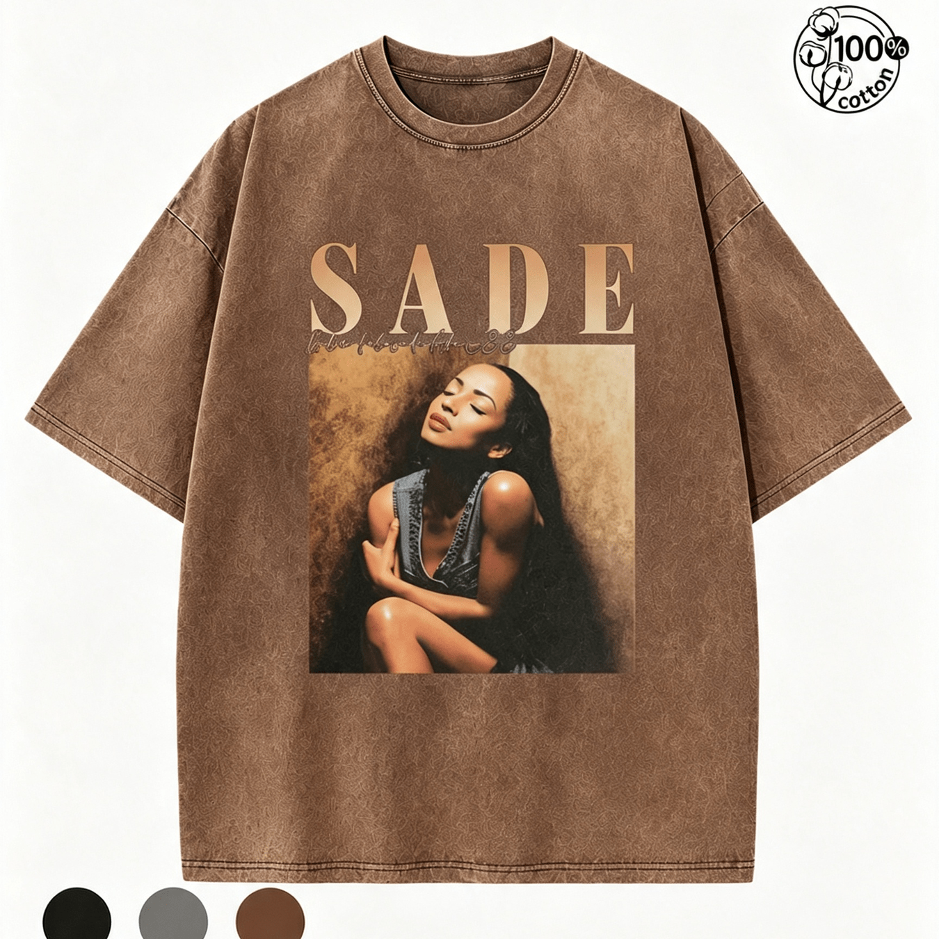 TEMU Women's Vintage Washed T-shirt - Oversized Loose Neck Short Sleeve Top With Retro Portrait & Suitable For - Casual Wear, Machine Washable