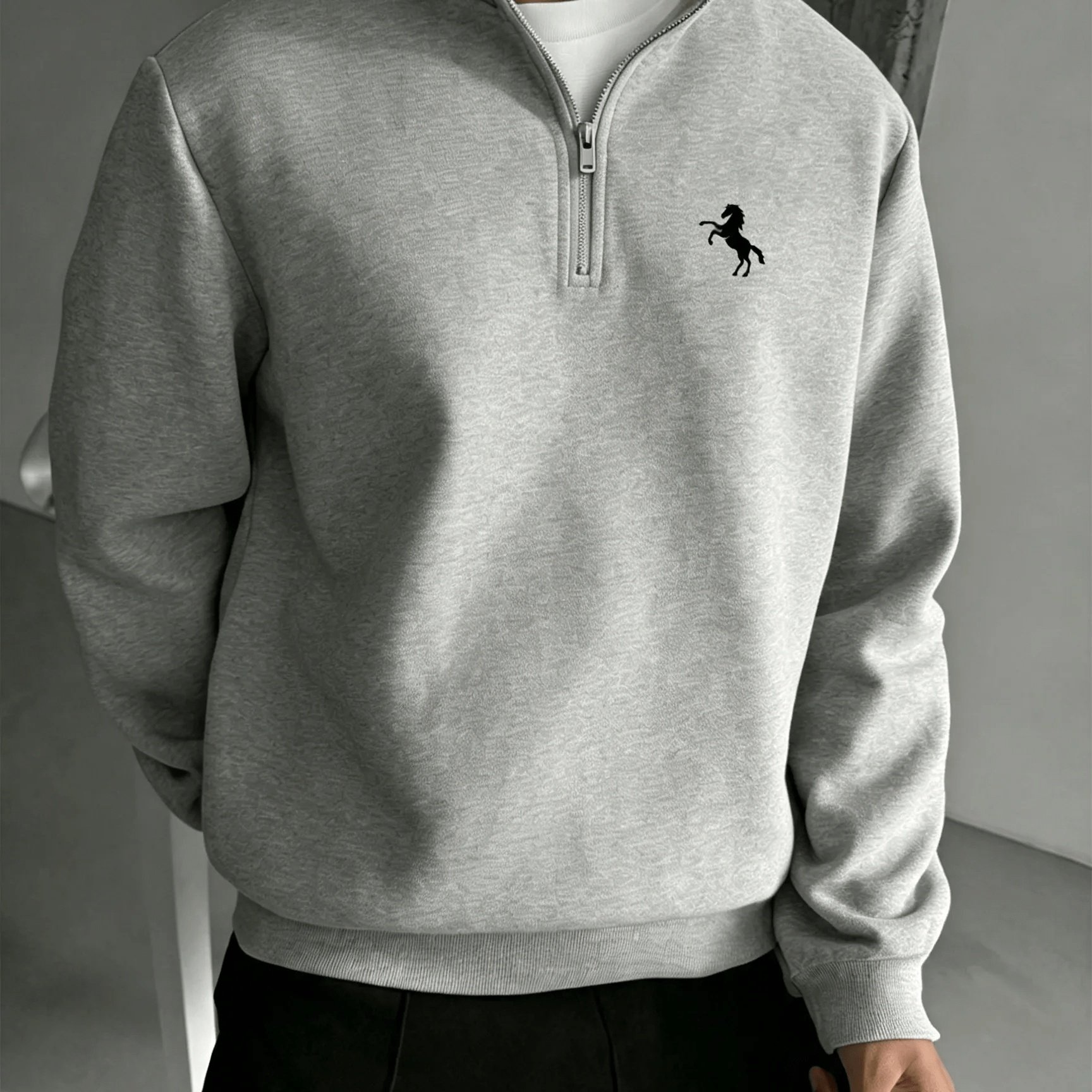 TEMU Men's Fashion Print Design Half-zip Sweatshirt, Street Collar Sweatshirt, Casual Long-sleeve Stand Collar Sweatshirt, Autumn/winter Essentials