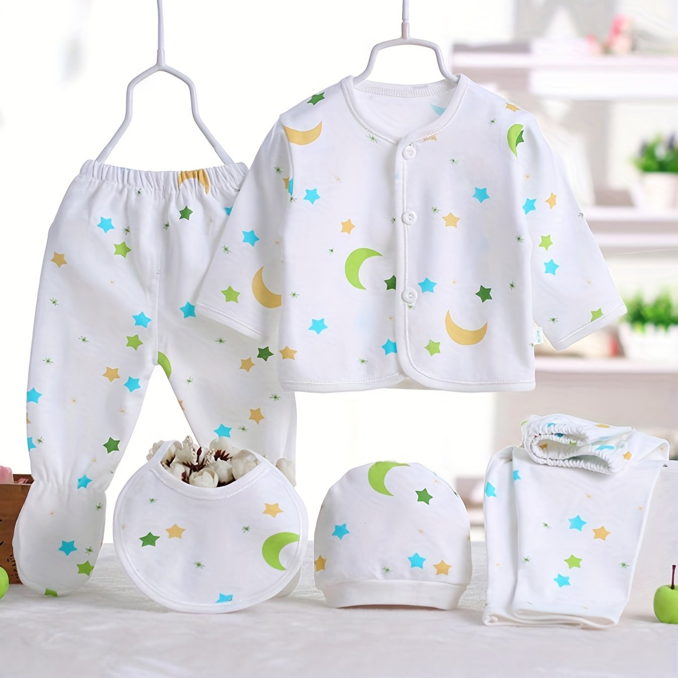 Image of Newborn Baby 5pcs Set Infant Outfit Toddler Clothing Unisex Baby Newborn Set, For Outdoor