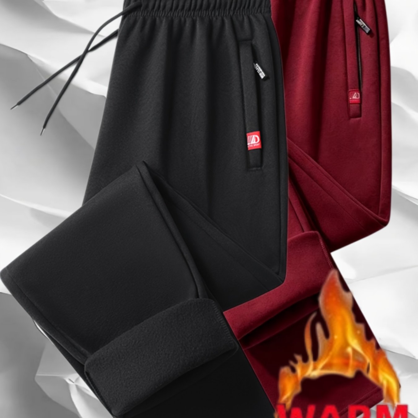 TEMU 2pcs Set, Winter Men's Fleece Joggers - Thickened , Side Zipper Pockets, Drawstring Waist Design, Outdoor Sports Casual Trousers, Essential For