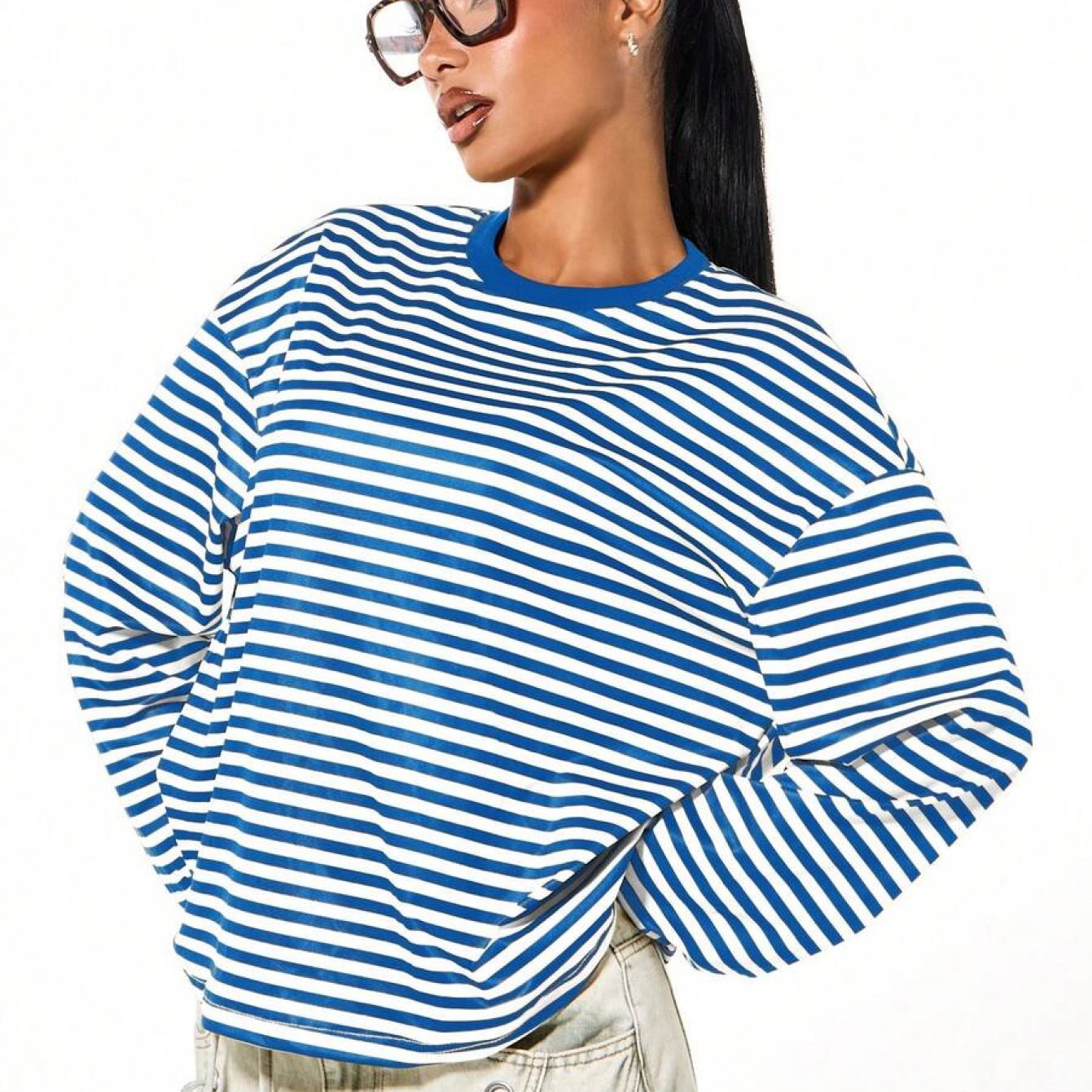 TEMU Plus Size, Long Sleeve Striped Tee Casual Pullover Round Neck Top Oversized Relaxed Fit Everyday Basic Layer Fall Winter