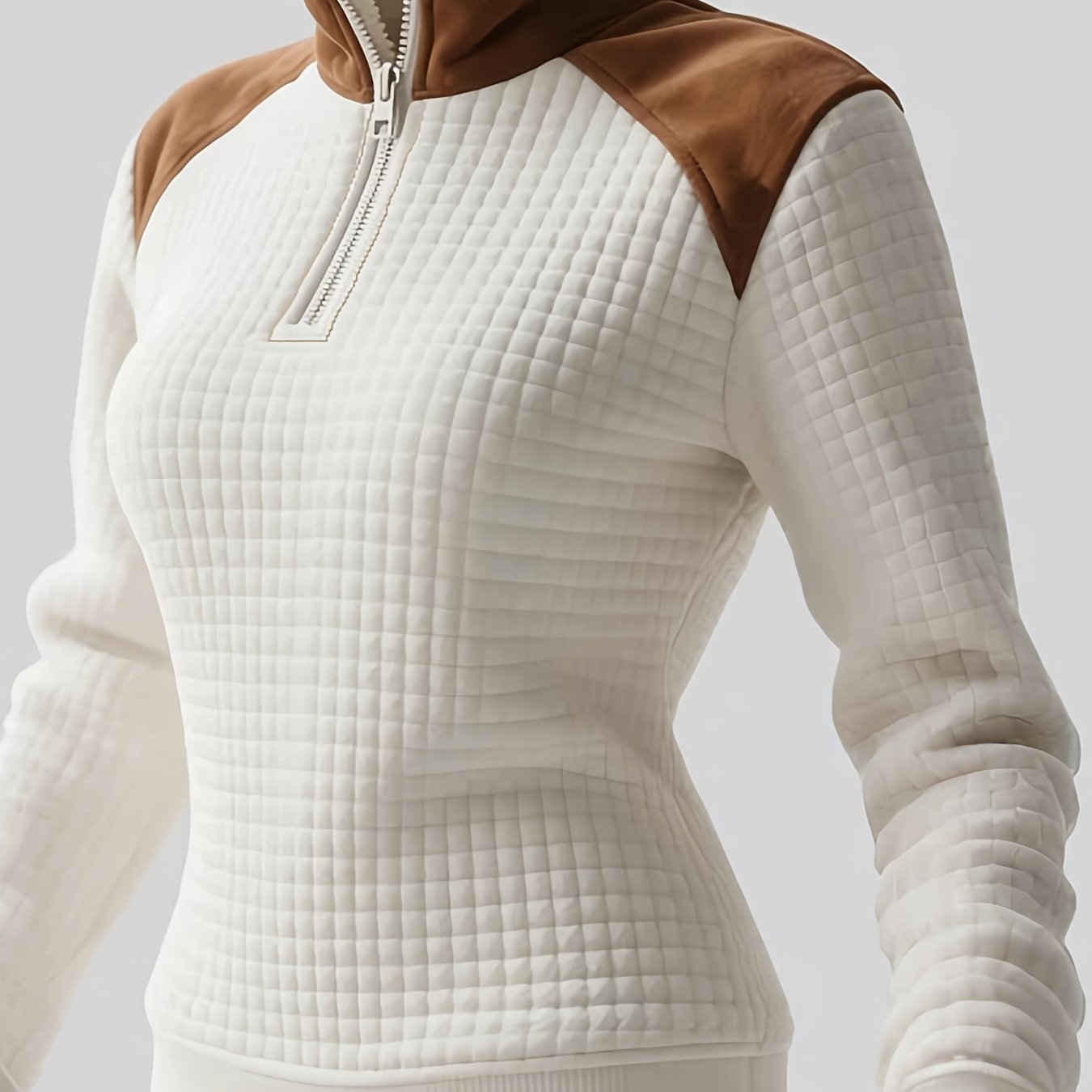TEMU Zllz Women's Vintage Western Style Waffle Contrast Color Fleece Collar Sweatshirt