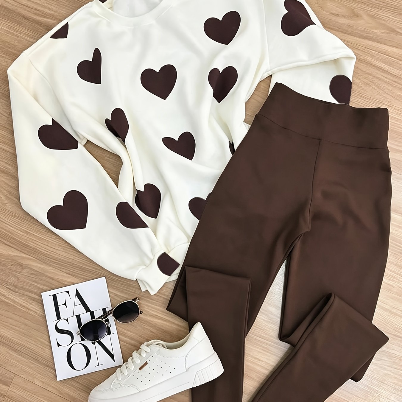 TEMU Casual And Elegant Loose-fit Long-sleeve Crewneck Printed Sweatshirt & Pants, 2pcs Women's Pants Set, Suitable For Afternoon Tea, Dates,