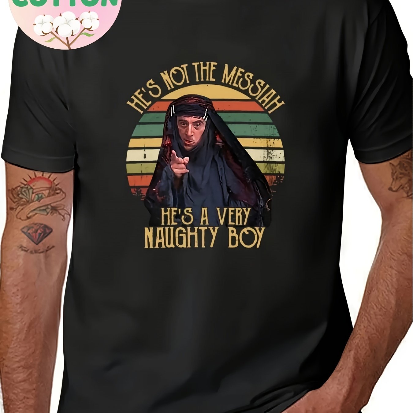 TEMU Men's & Unisex Python He's Not The Vintage T-shirt Black Tee With Men's Fun Pattern Street Casual Fashion Style Pure Cotton 200g