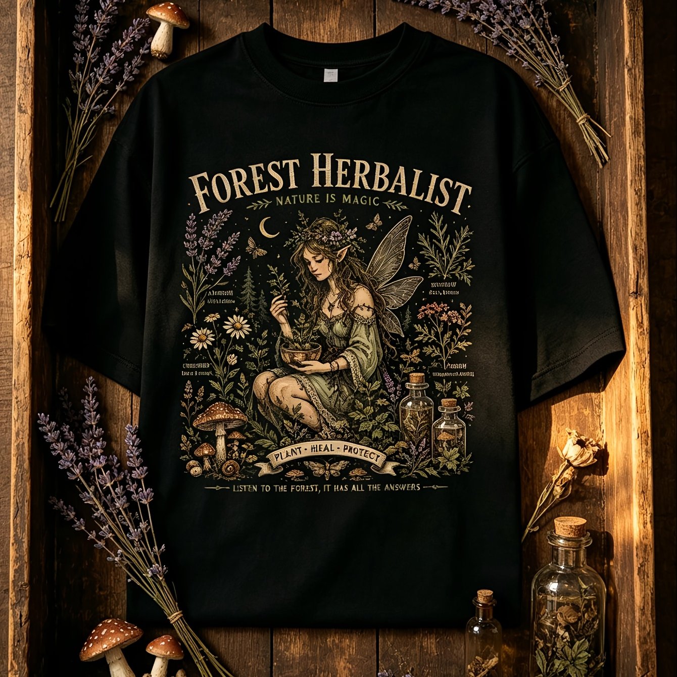Image of Forest T-shirt Fairy Nature Tee Botanical Art Apothecary Graphic Cottagecore Aesthetic Shirt Clothes