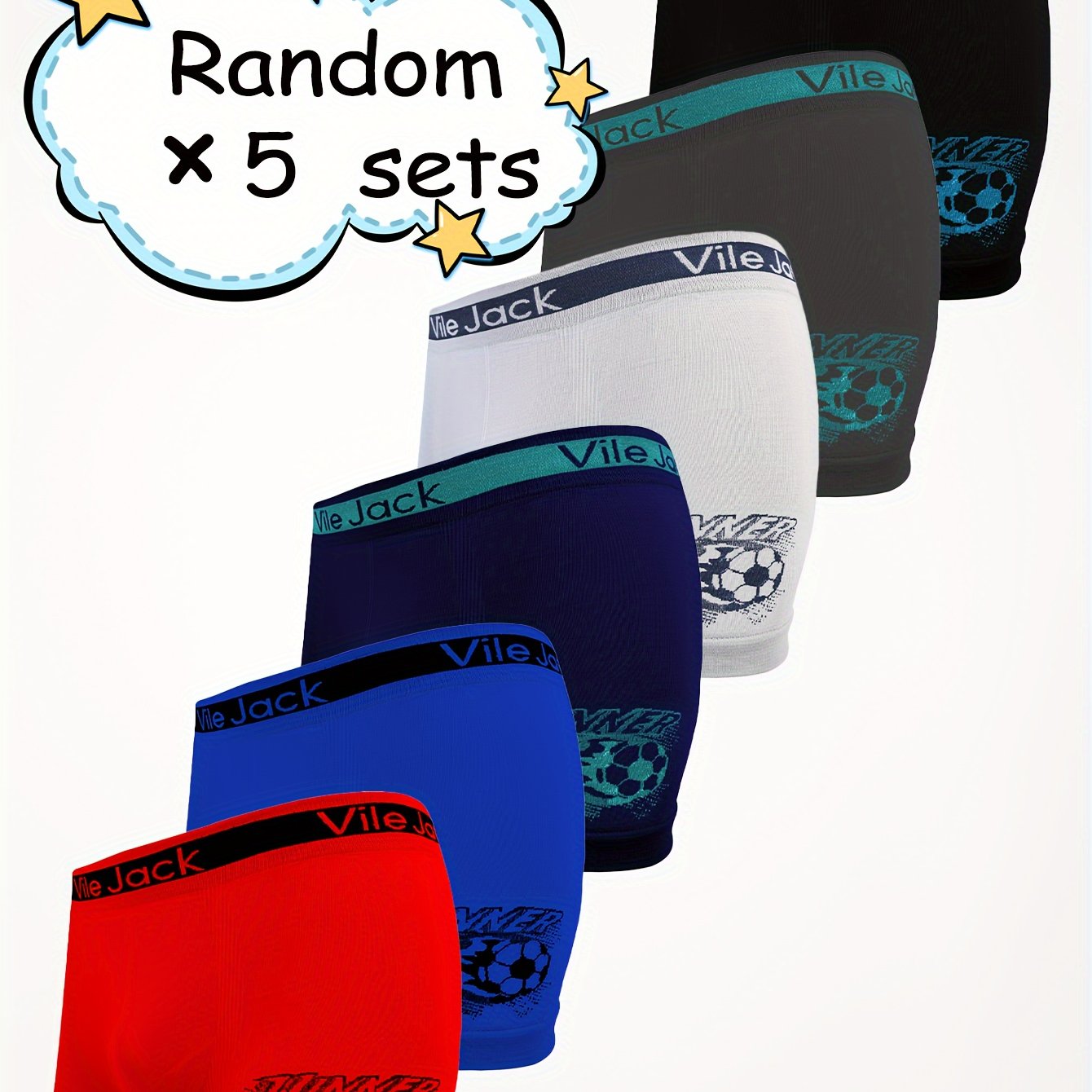 Random 5 Pairs Of Boys' Underwear, High Elasticity, Comfortable And Breathable, Cool Football Print