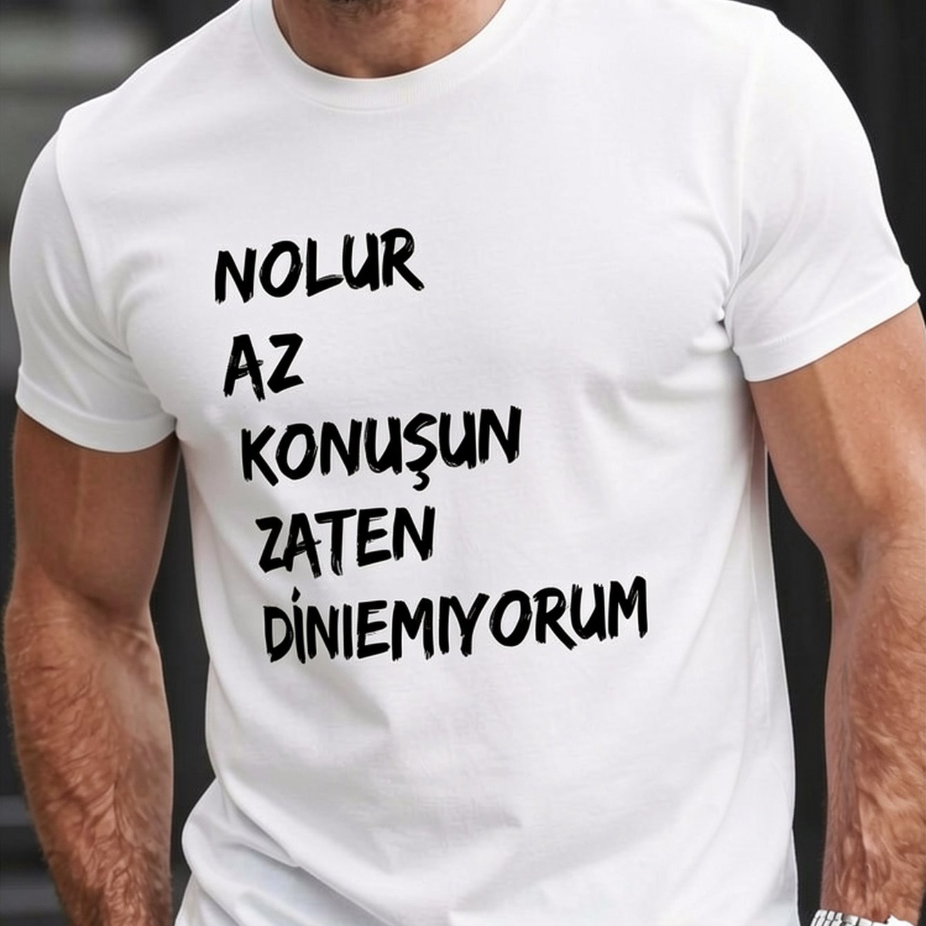 Image of Plus Size Men's Summer T-shirt, Funny Turkish Streetwear Saying Graphic Print Short Sleeve Tees Trendy Casual Tops For Daily Life, Big And Tall Guys_2, Short Sleeve T-shirt