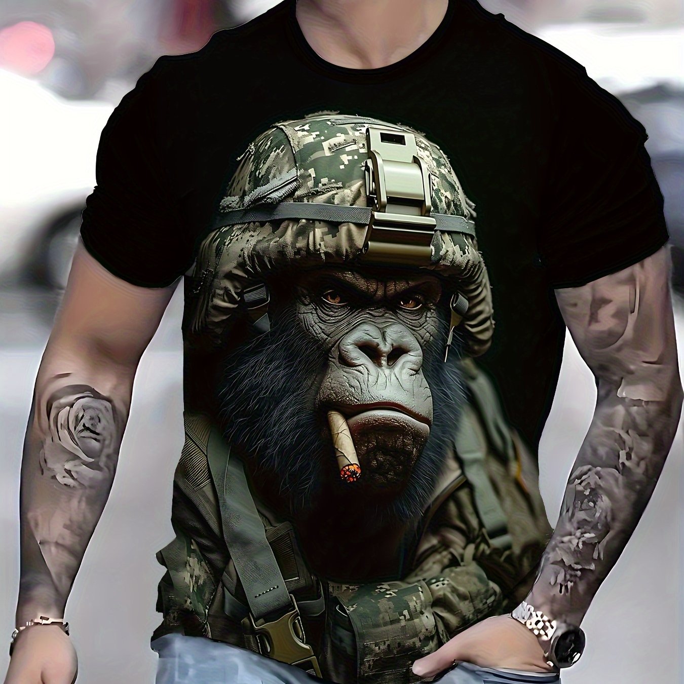 TEMU Men's Novelty T-shirt, 3d Pattern, Casual Crew Neck Short Sleeve T-shirt, Polyester Fiber Fabric, Slightly Elastic, Breathable Summer Top, Plus