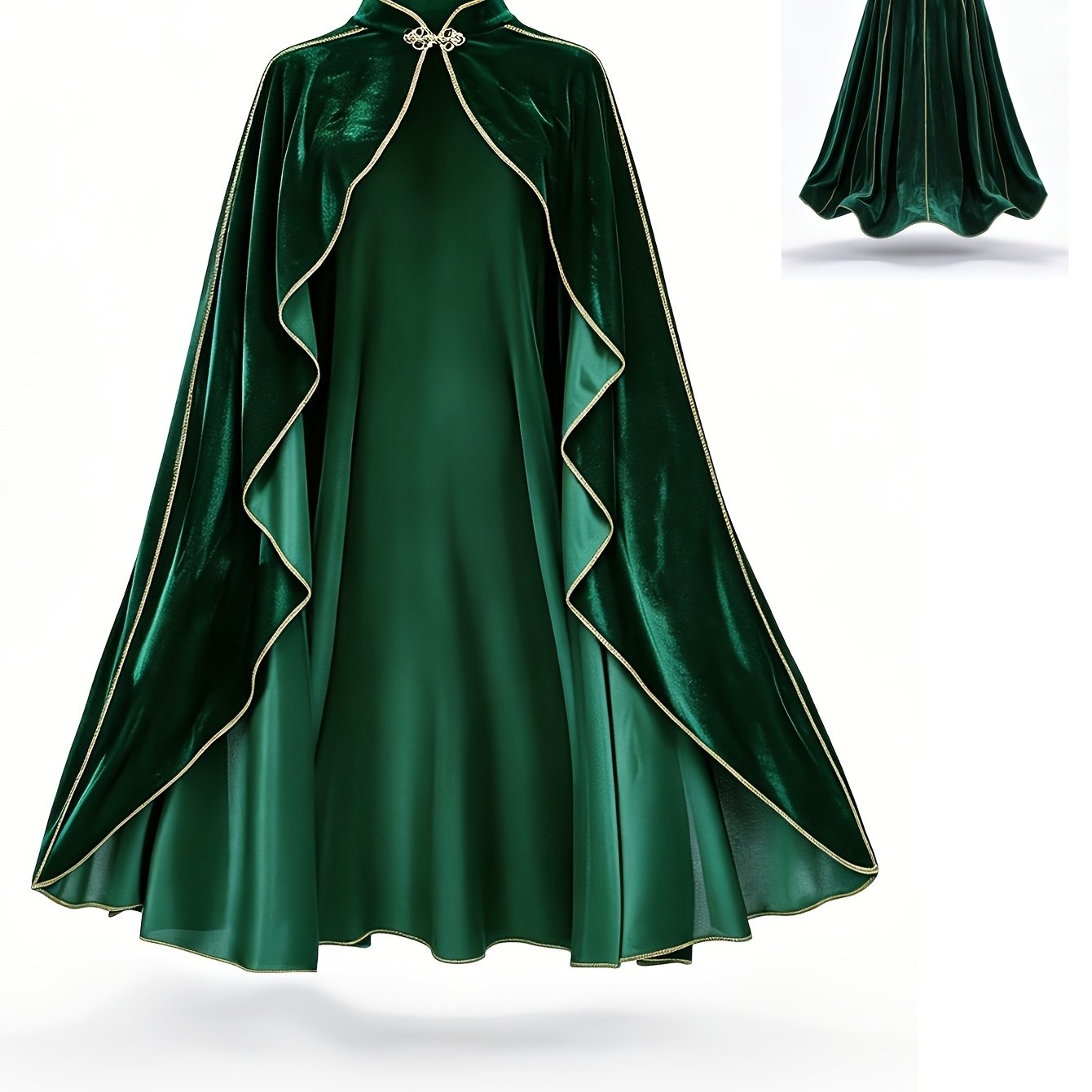 TEMU New Halloween Costume, Holiday Cosplay Outfit, Green Golden-trimmed Velvet Cape For Role-playing Parties