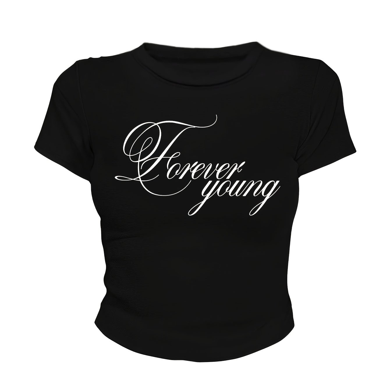 TEMU Women's Casual V-neck Vintage American-style Top With , Lines, "forever " Letter Print, Fashionable, Casual, Comfortable For , Versatile, Girly,
