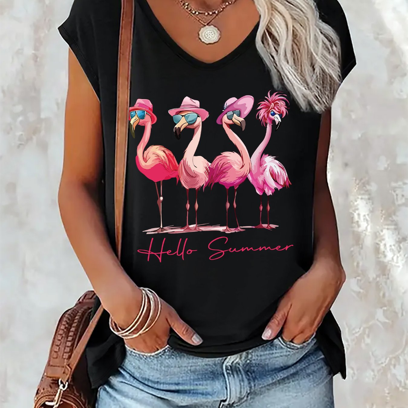 TEMU Sleeveless Elegant V-neck Top For Women - Made From Fabric, Machine Washable, Featuring A Soft And Stylish Printed Design