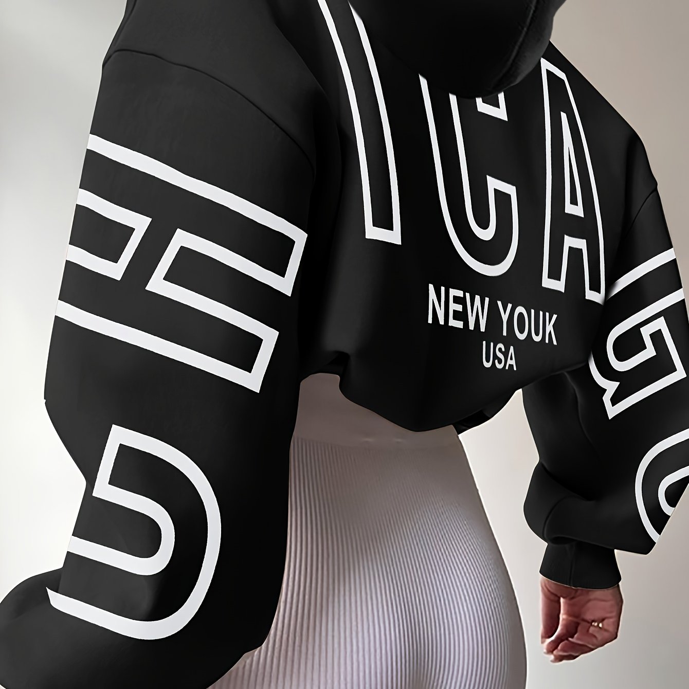 TEMU Plus Size, Dames lange mouwen Hoodie met Chicago prints, losse pasvorm, geschikt voor alle seizoenen, wasmachinebestendig, ideaal voor dagelijks