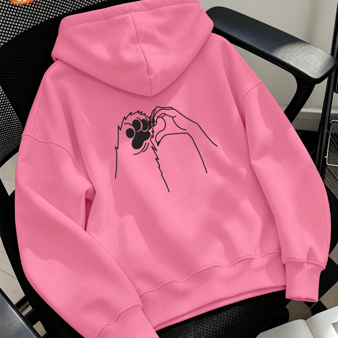 Image of Women' Y2k Black Hoodie With Back Floral Line Art - Oversized Loose Fit, Hooded Pullover For Spring/autumn Layering, Machine Washable Minimalist Style Suitable For Women, Local Warehouse Fast Delivery