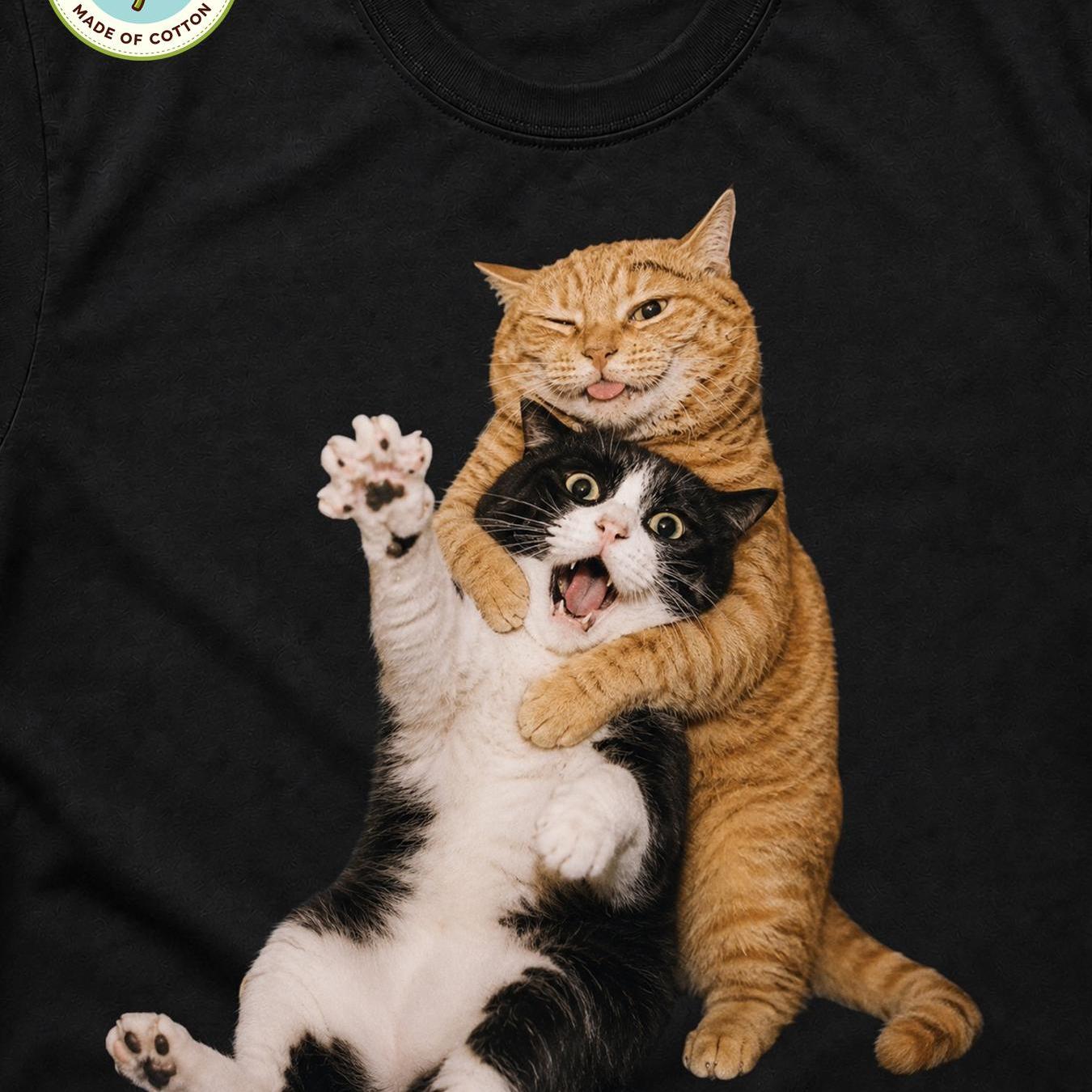TEMU Plus Size Men's T-shirt Funny Hugging Cat Humor Cat Meme Graphic Print T Shirt Unisex Casual Breathable Soft Streetwear Summer Casual Attire