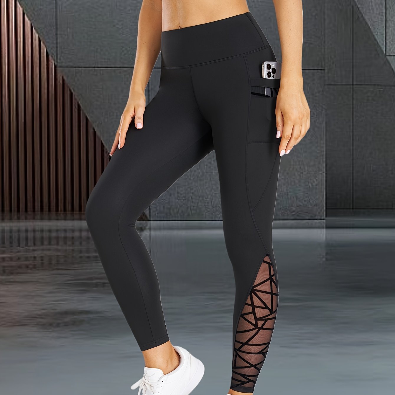 E-shop Damen High-Elasticity Atmungsaktive Sheer Net Yoga Hose - Bauchkontrollierend, Po-Hebend, Workout, Gym, Outdoor Sportbekleidung, Uni-Farbe,