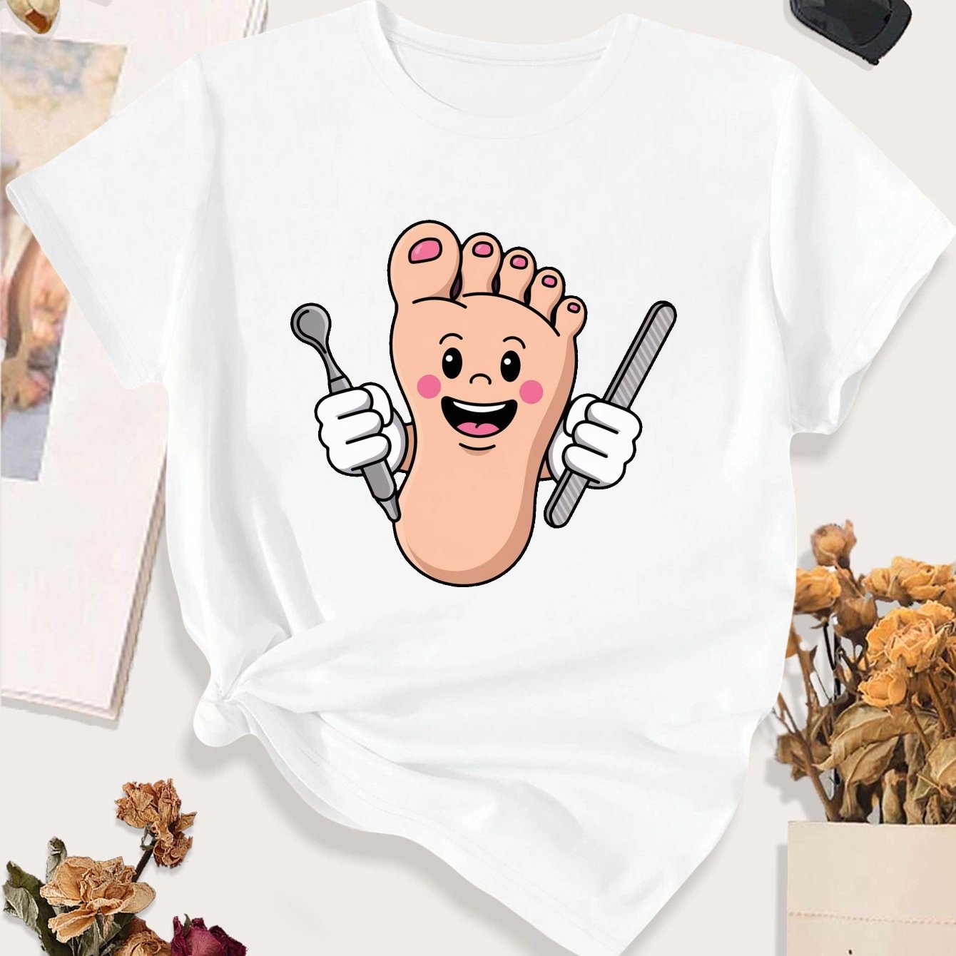TEMU Cartoon Foot Pedicure Fun Large Size Women's Casual Sports T-shirt