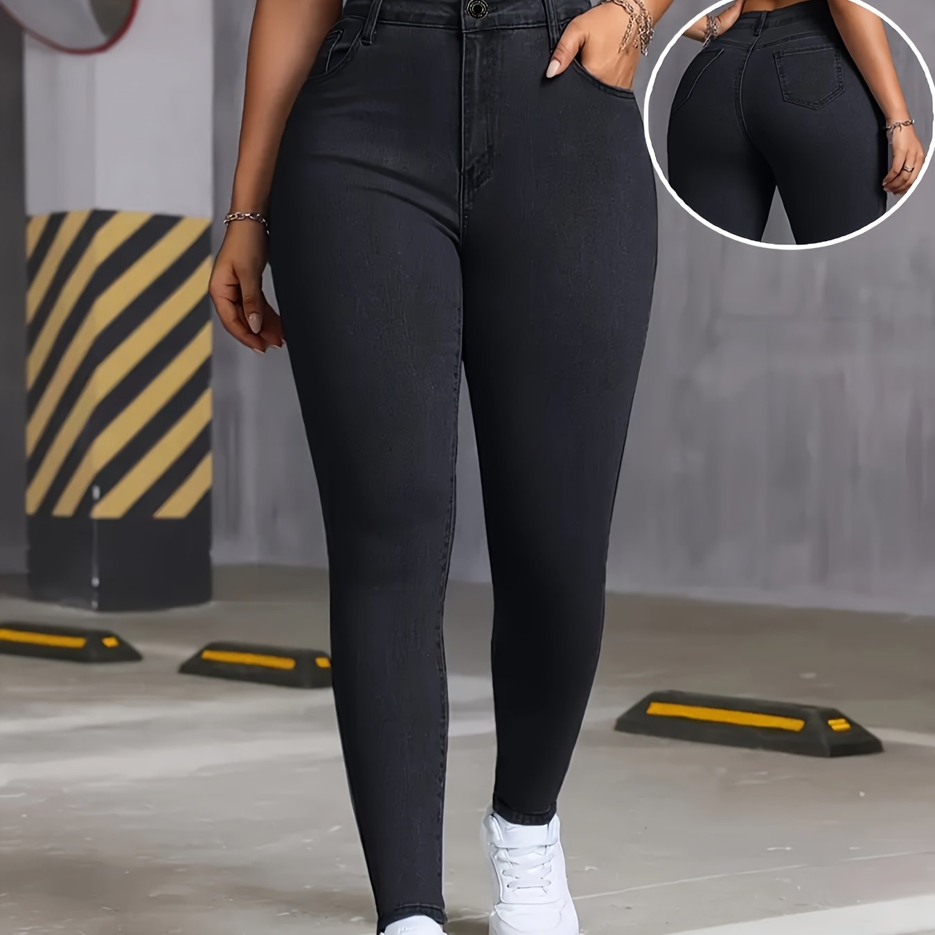 Image of Black Elegant Women's Fashion High-stretch Casual Slim-fit Skinny Jeans