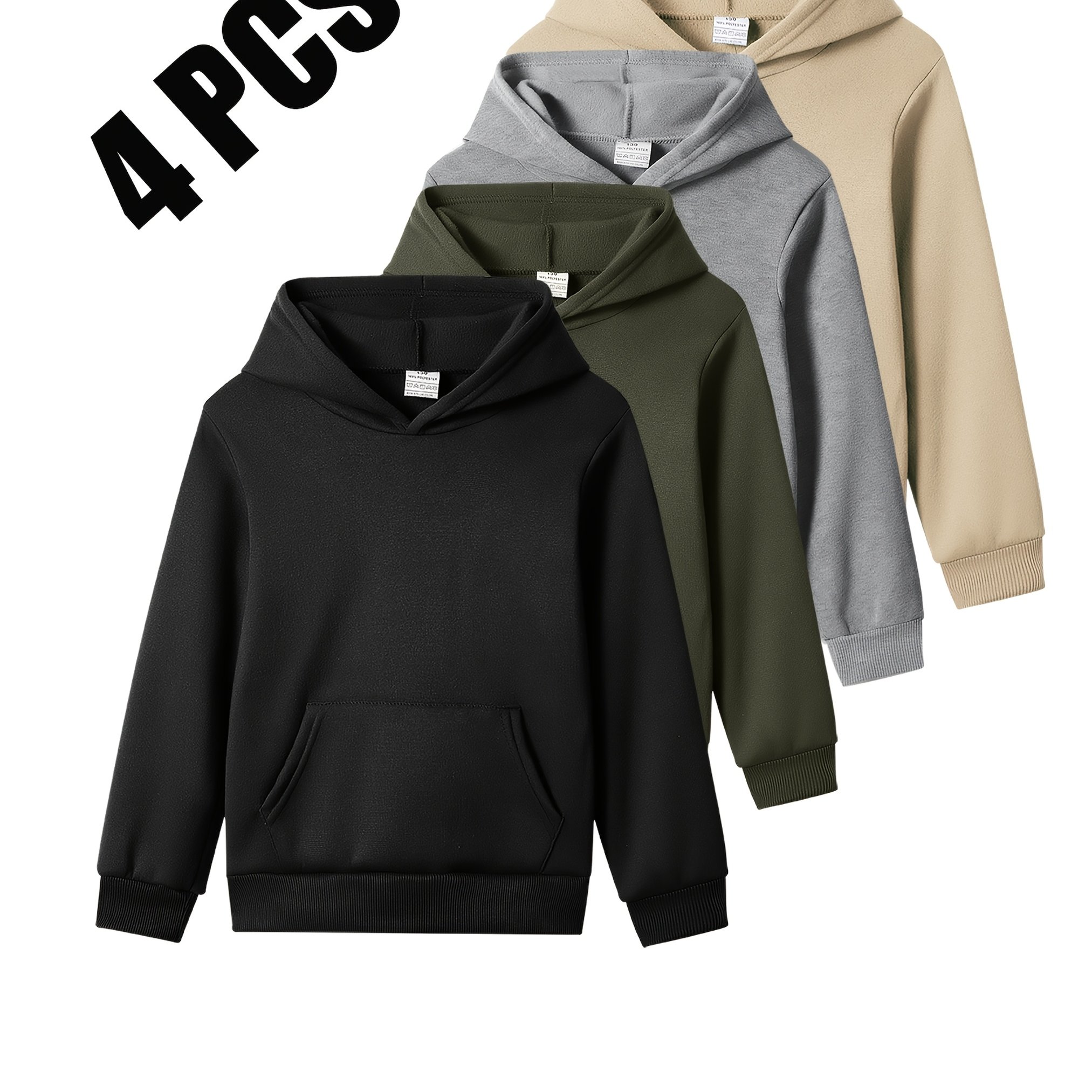 Image of 4pcs Solid Color Casual Sports Hooded Sweatshirt, Stylish And Elegant, Suitable For Autumn And Winter Outdoor Sports, Ideal Gift