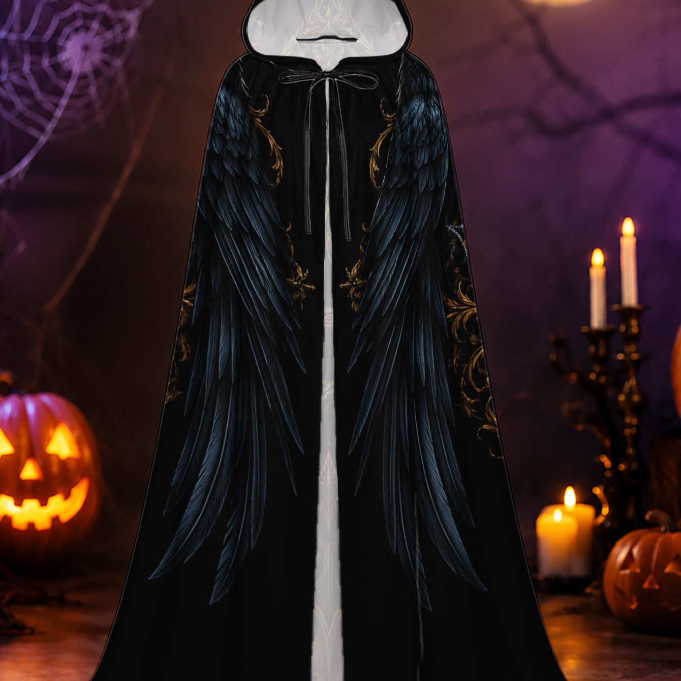 TEMU 1pc, Full-length Costume Cape With Gothic And Pentagram Elements, Long Hooded Polyester Cloak For Men And Women, Great For Halloween Haunted