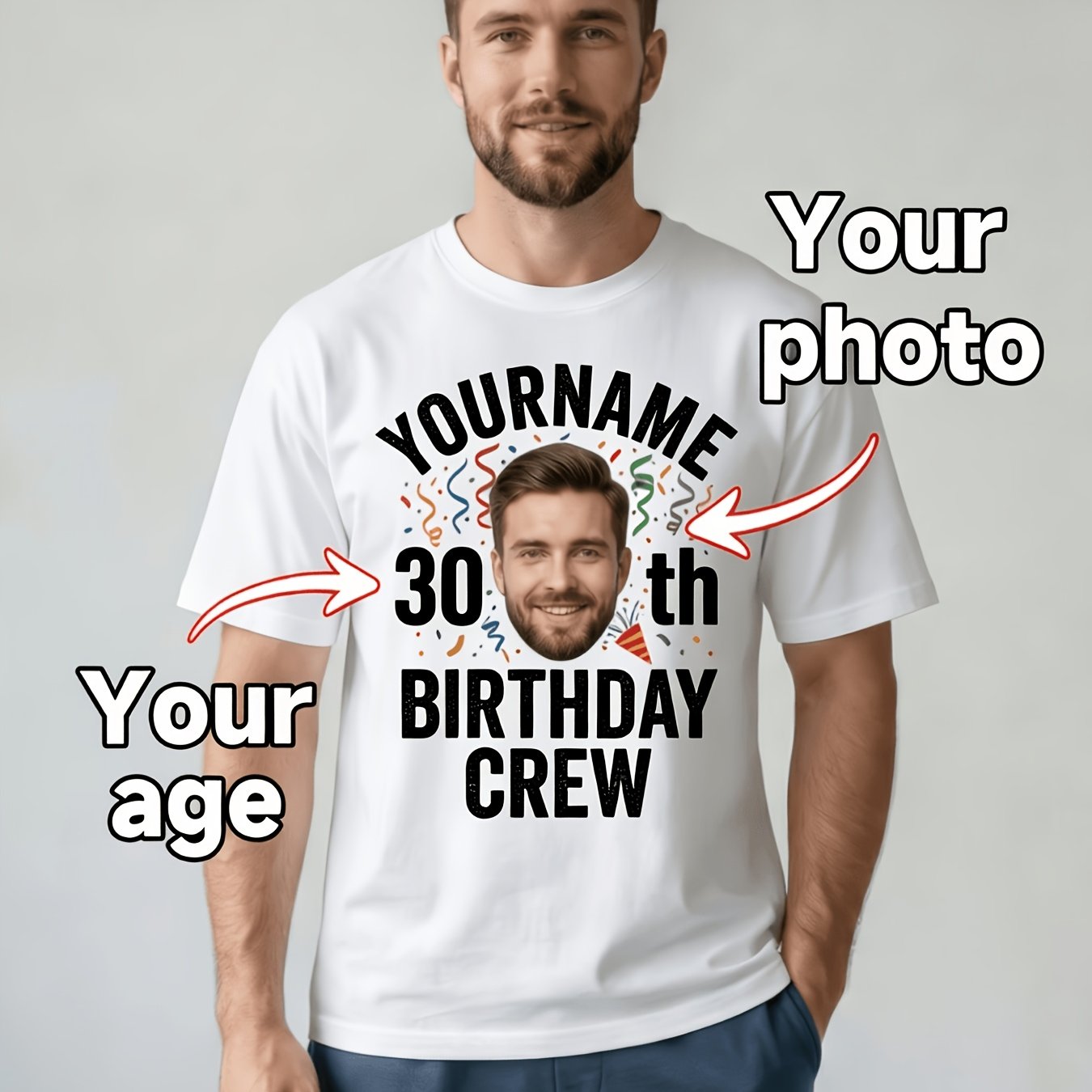 TEMU Custom Birthday T-shirt, 100% Personalized, Includes Name, Age, And Photo. Suitable For Birthday Celebrations, This T-shirt Is Unisex, Casual,