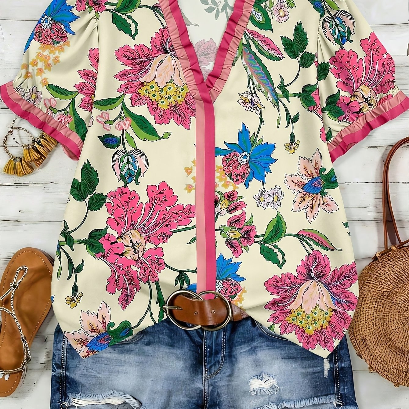TEMU Women's Printed Summer Shirt, Suitable For Casual, Leisure, And Vacation Wear