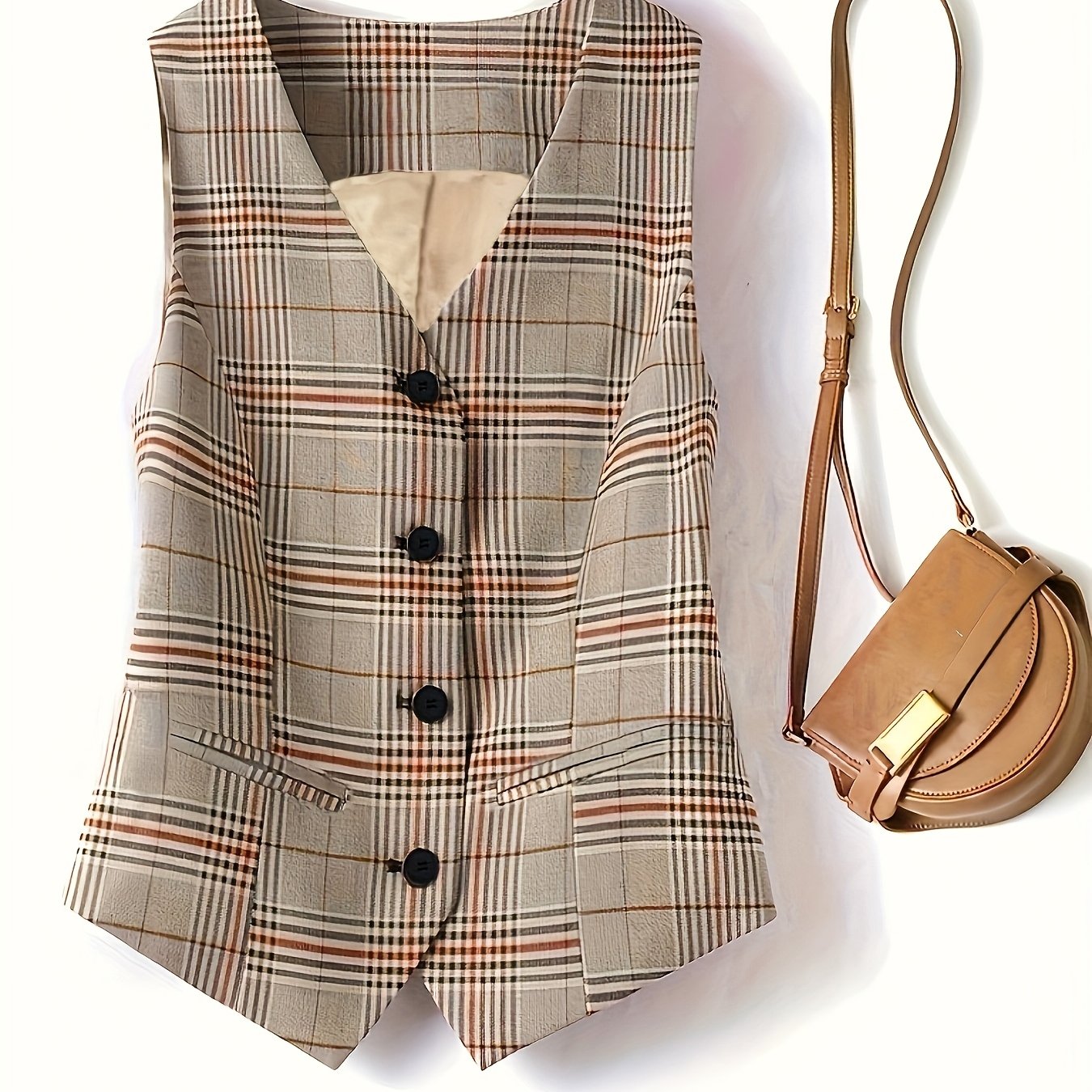 TEMU Women's Elegant Sleeveless Blazers - Tailored Vest In Beige/brown/black/, Non-stretch Fabric For Formal & Casual Outfits - Layering Piece For