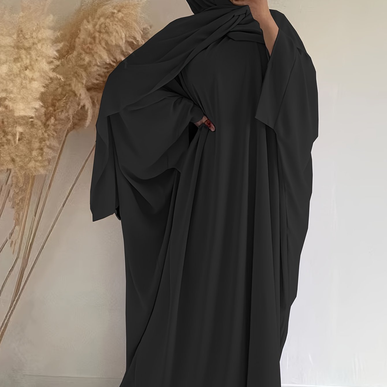 Image of 1pc (without Headscarf) Elegant Wide-sleeve Solid Color Easy Breathable Comfortable No Scarf Women's Abaya Casual Dress. Abaya Clothing For Women, Elegant Abayas For Women, Chic Robe