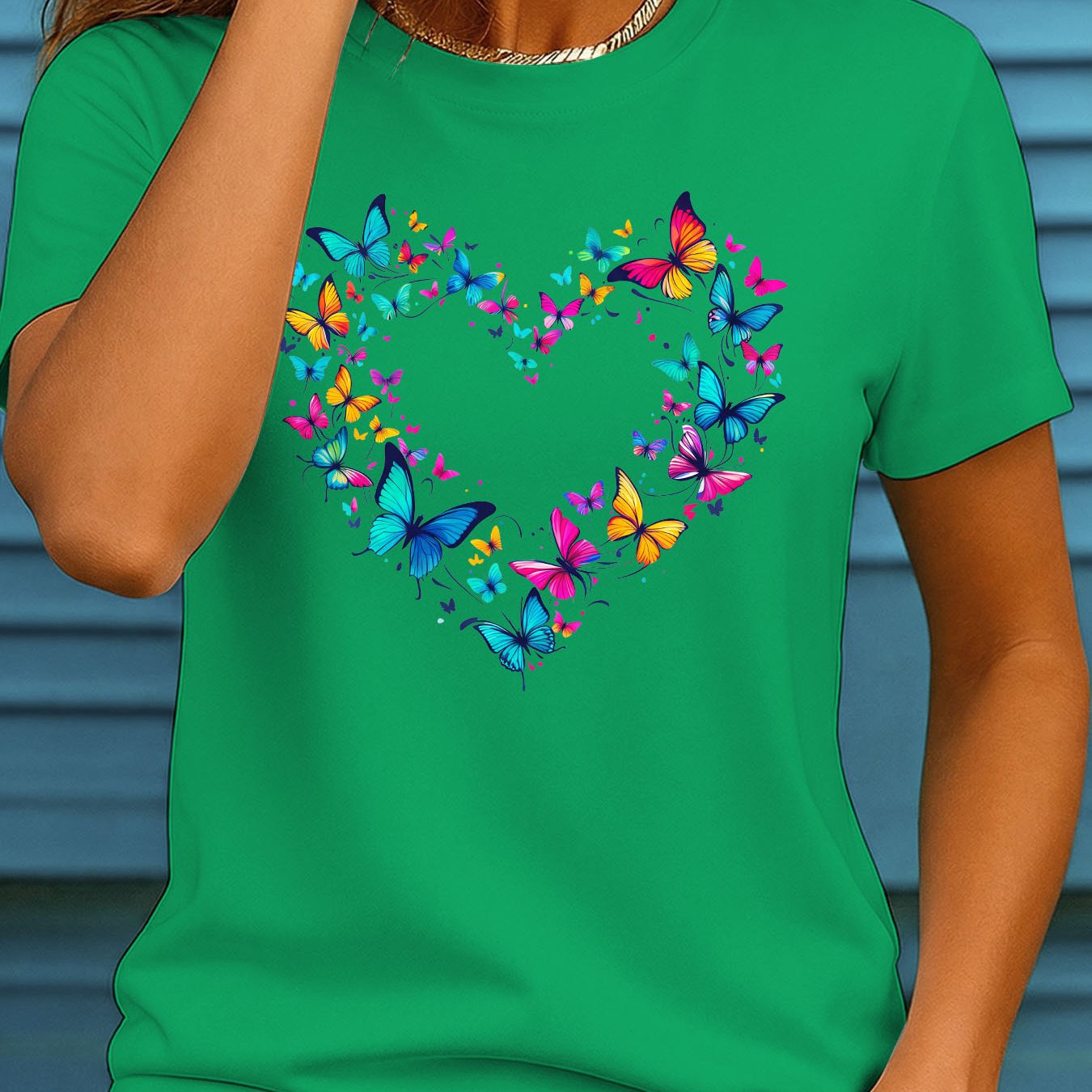 TEMU Women's Soft Breathable Summer T-shirt - Colorful Heart Ring Print Round Neck Short Sleeve Blouse-compatible Top | Non- Casual Casual Attire