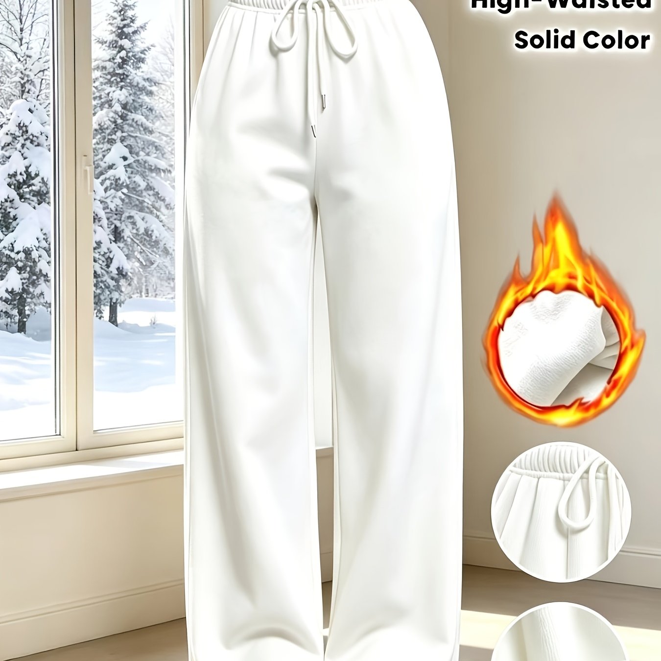 TEMU Autumn/winter Women's Comfortable Warm -lined Thick Straight-leg Solid Color Casual Sport Pants