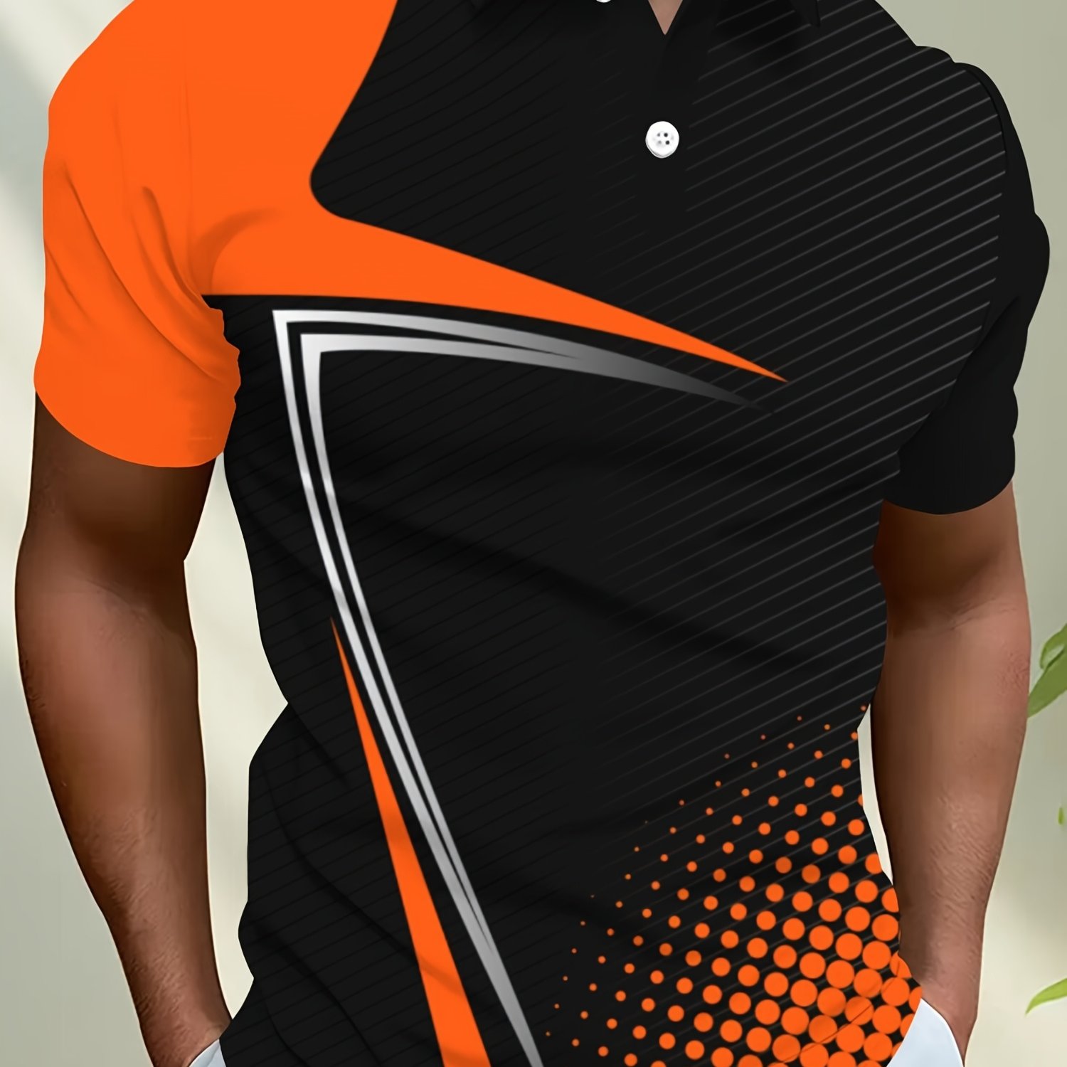 TEMU Camisa de Manga Corta para Hombre con y Diseño Geométrico en 3D y Azul, Cuello Abotonado, Lavable a Máquina, Ropa Casual