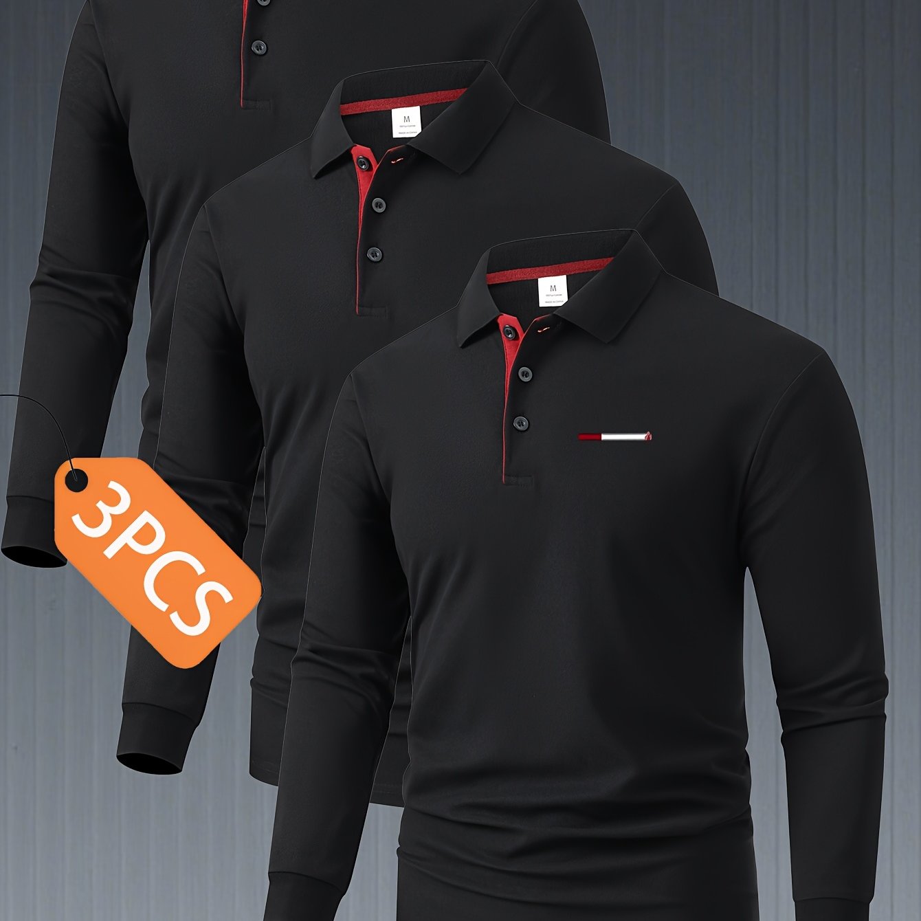 TEMU 3pcs Set C8-351 's Long-sleeved Shirt, High-end Color-blocking Fabric Comfortable And Versatile Regular Fit Button Fashion Top Men's Clothing,