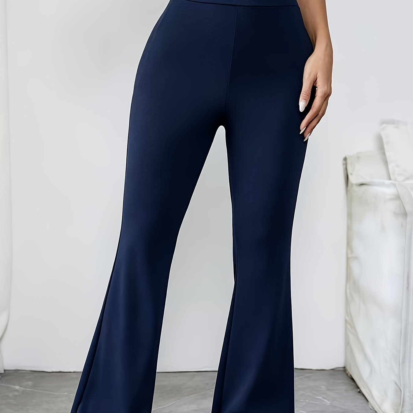 TEMU Four-season Style Slim-fit Flared Pants For Petite Women, Featuring A Medium-stretch Textured Fabric With A High-waisted, -lifting Design For A