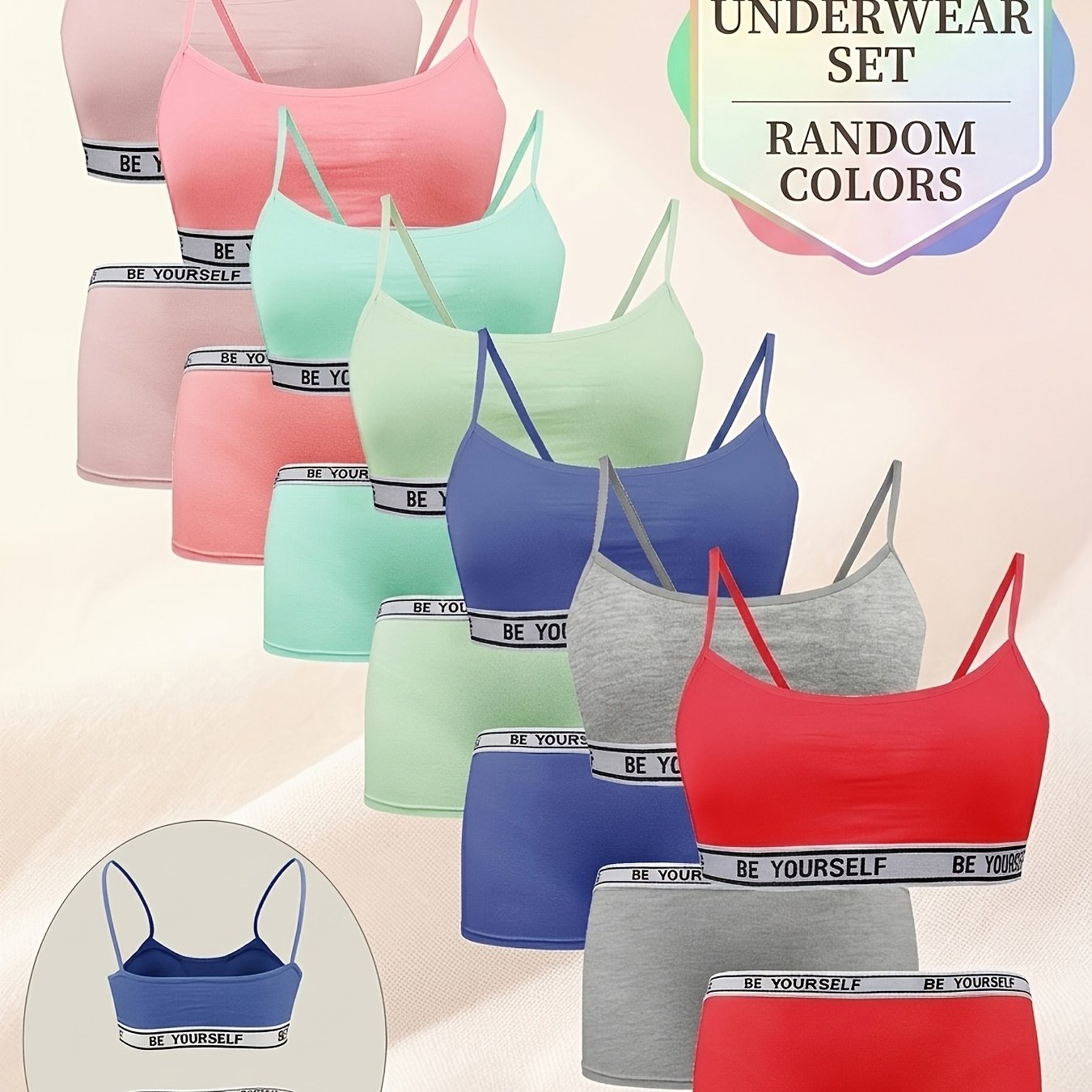 TEMU Rosa Girls Training Bras And Panty Sets 7 Random Sets, Cotton Soft Breathable Bras For Girls 11-12, Wireless Stretch Teen Girls Underwear Set