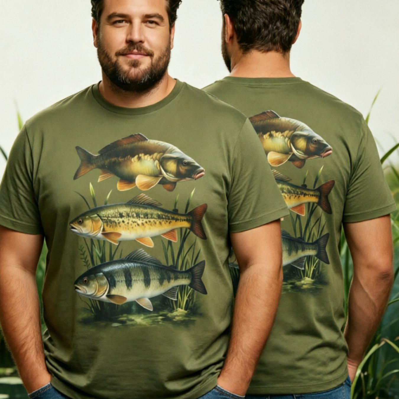 TEMU Men Plus Size Fishing All T-shirt, Green Outdoor Tee