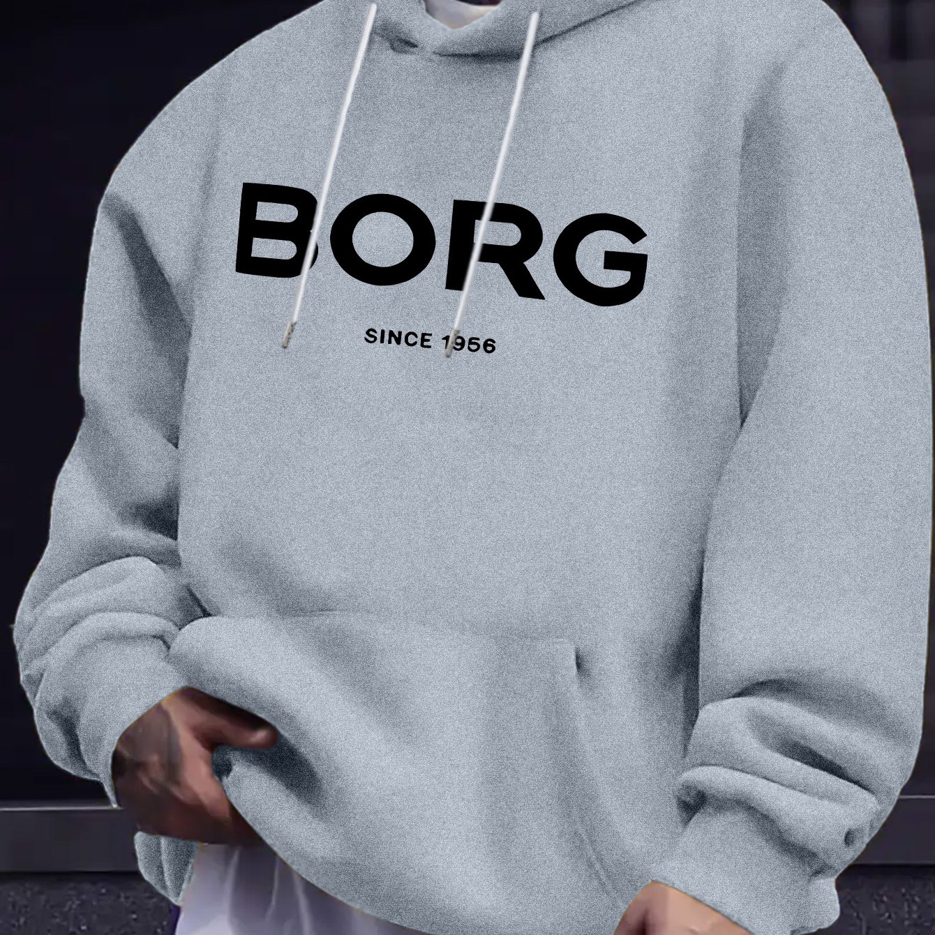 TEMU Men's Casual Versatile Style Fashion Hoodie, New With Borg Letter Graphic Print - Casual Pullover, Kangaroo Pocket, Stretch Fabric, For Spring