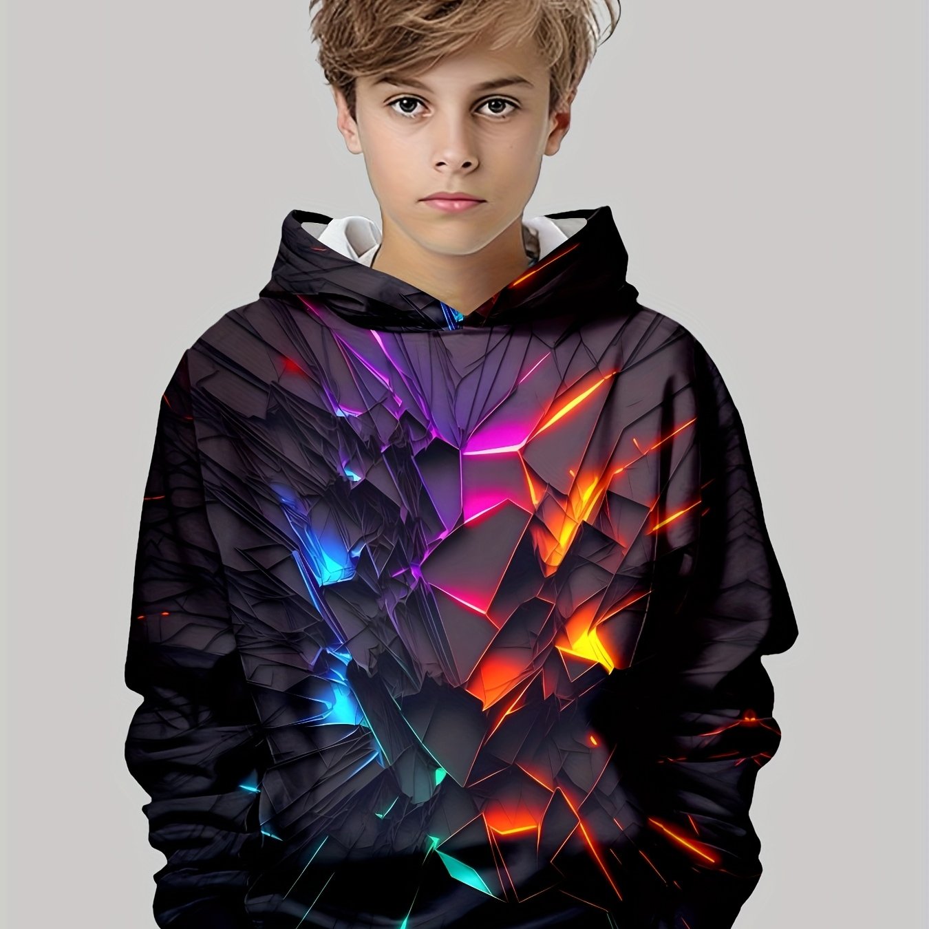 Boys Printed Casual Pullover Spring And Autumn Long Sleeve Sweatshirt, Boys Outdoor Hoodie Top