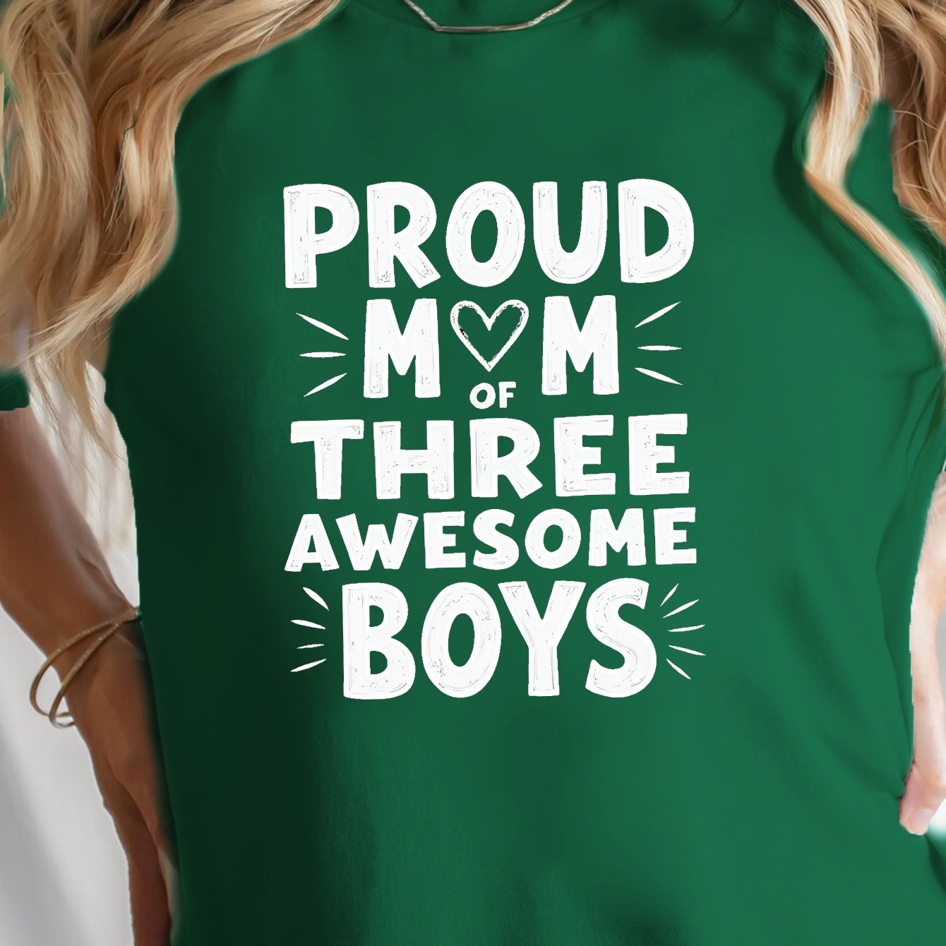 TEMU Mom Of 3 Awesome Print T-shirt, Short Sleeve Crew Neck Casual Top For Summer & Spring, Women's Clothing