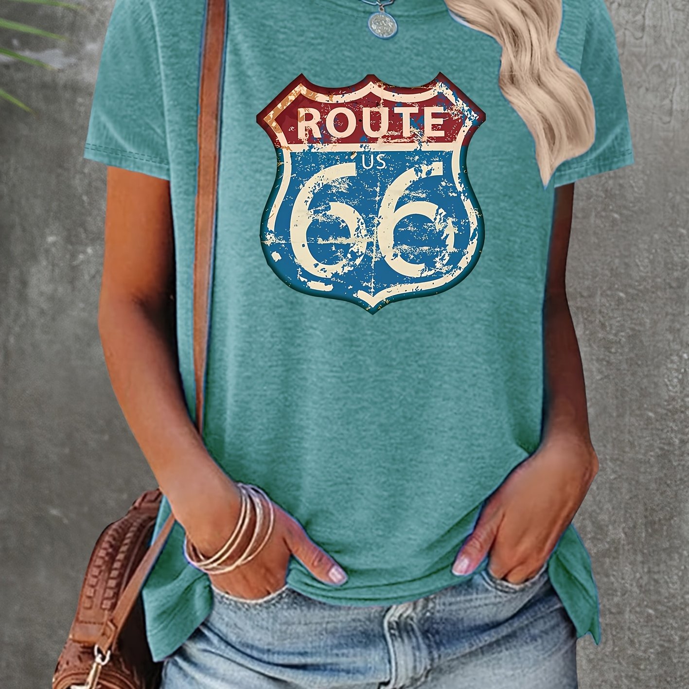E-shop Damenvintage Grafik-T-Shirt – Retro Distressed Print Kurzarm-Top, Weiches Stretch-Rundhals-Casualshirt für Frühling Sommer Herbst,