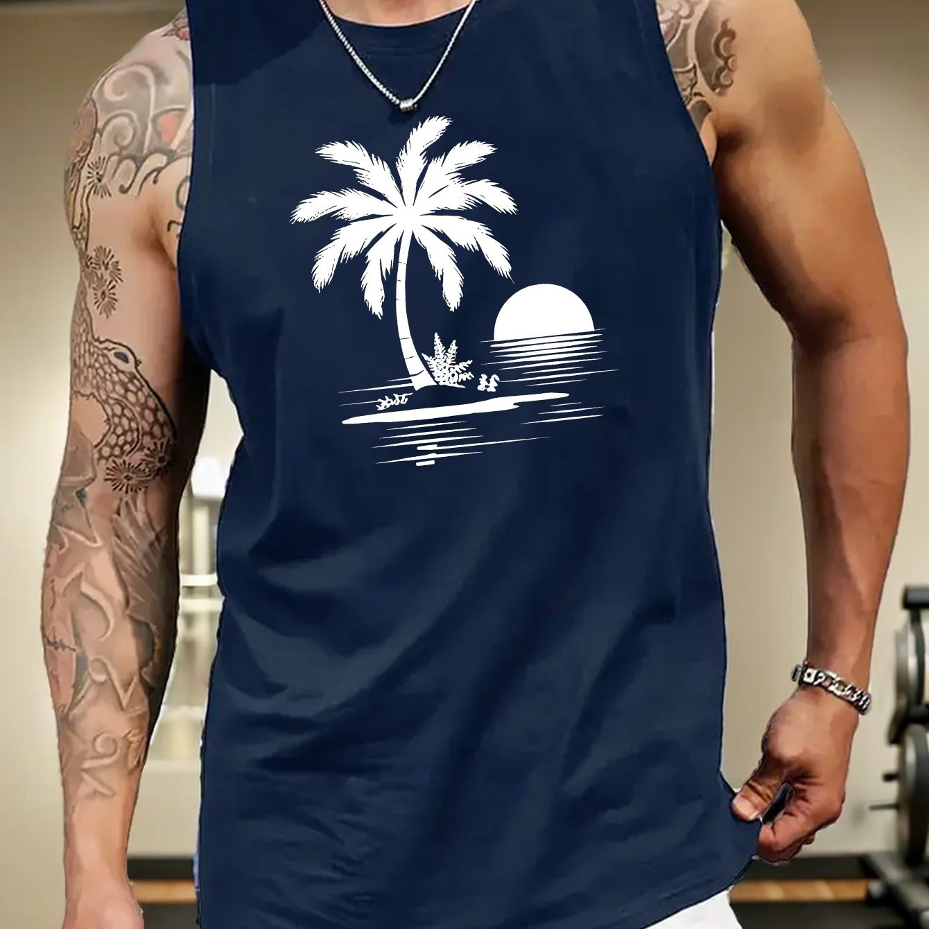 TEMU Beach Sunset Men's Casual Breathable Comfy Sleeveless Tank Tops