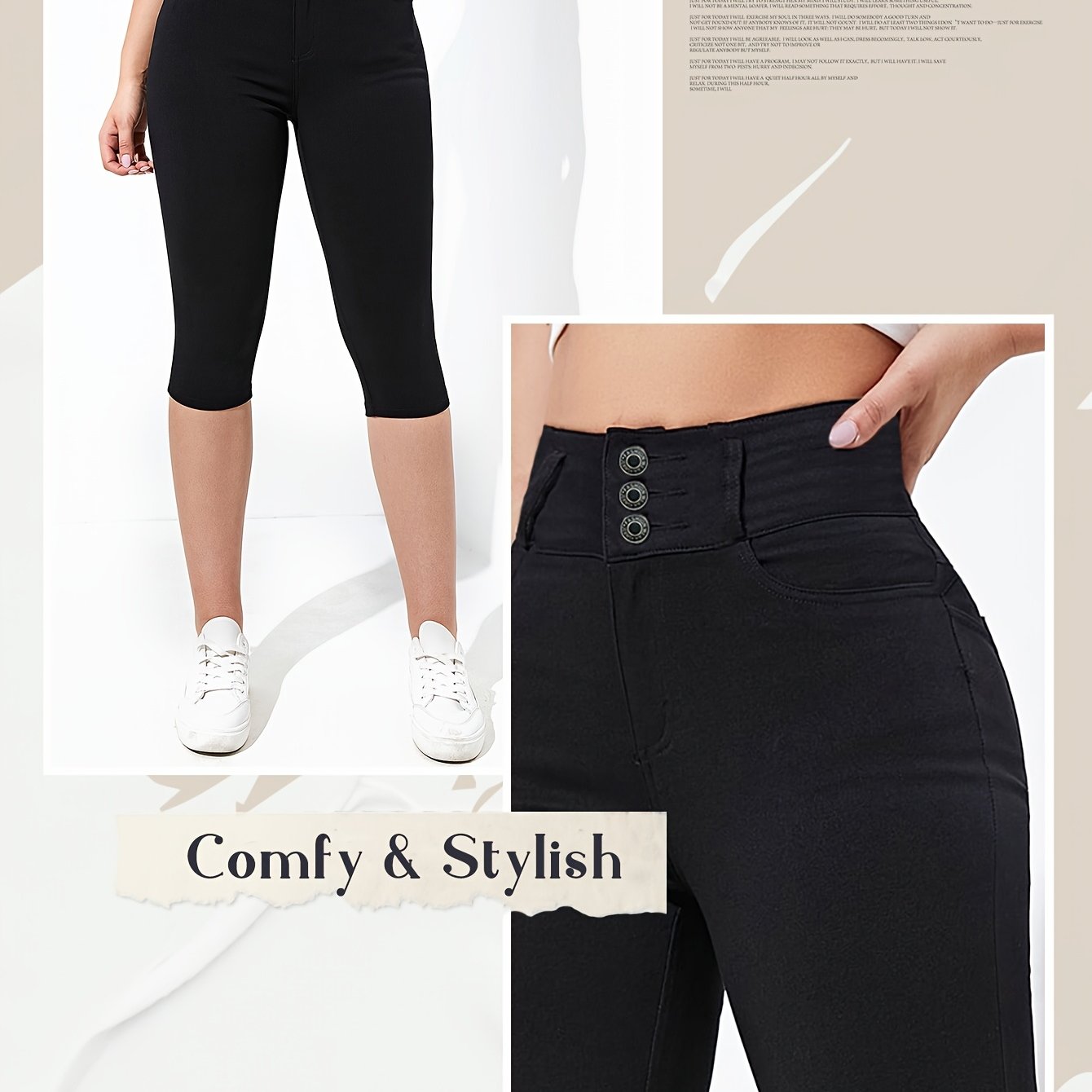 Black Women's Stylish Street -stretch Denim Capri Pants