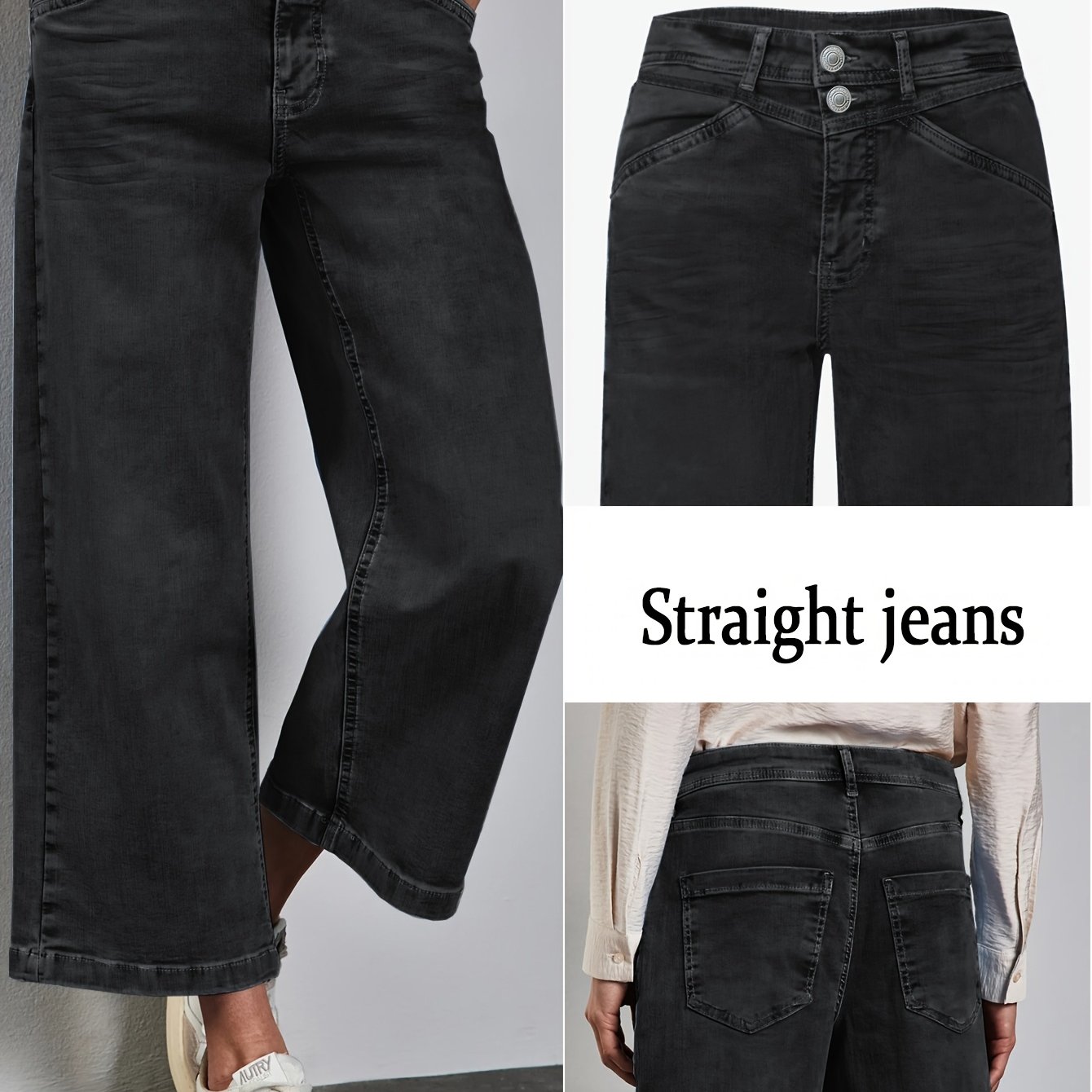 Image of Dk85523 Women's Black Mid-rise Ankle Jeans - Stretchy Office Trousers, Washed Slim Fit Denim For Women