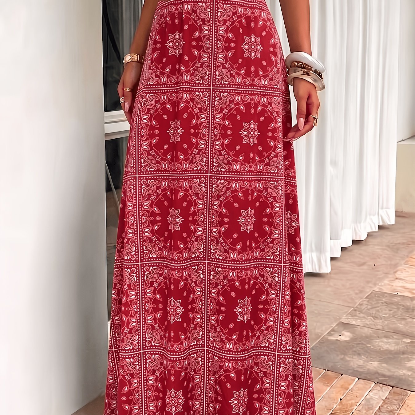 Women's Summer Long Maxi Skirt, Paisley Ethnic Print Elastic Waist Skirt, Bohemian Style, Hip Covering Casual Outfit For Shopping Dating And Travel
