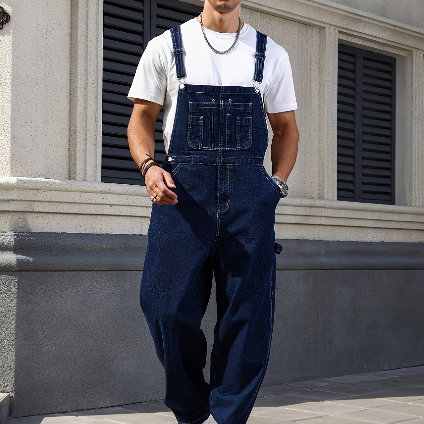 Image of [hme] Men's Casual Overalls, Autumn And Winter Long Pants, Washed , Three-dimensional Wide-leg Style, Multi- Workwear Long Pants, Essential Men's Denim Jumpsuits For Trendsetters' Outfits